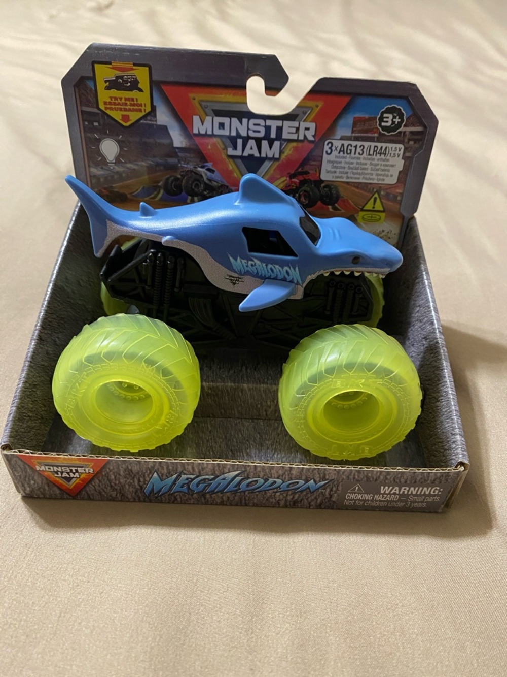 Monster Jam Megalodon Kids Toy Truck - Blue with Neon Yellow Wheels